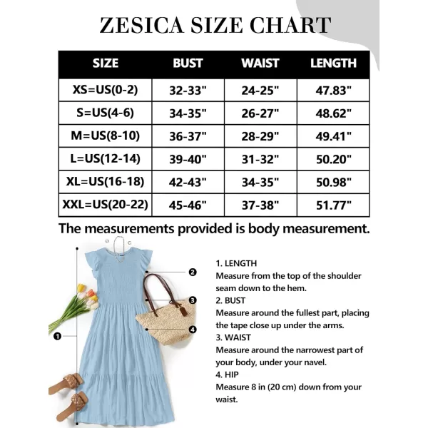 imageZESICA Womens 2024 Summer Casual Flutter Short Sleeve Crew Neck Smocked Elastic Waist Tiered Midi DressBlue