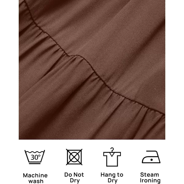 imageZESICA Womens 2024 Summer Casual Flutter Short Sleeve Crew Neck Smocked Elastic Waist Tiered Midi DressCoffee
