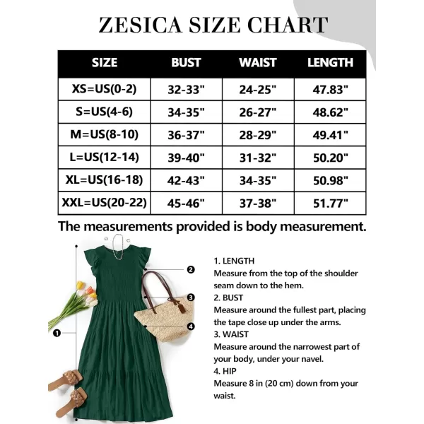 imageZESICA Womens 2024 Summer Casual Flutter Short Sleeve Crew Neck Smocked Elastic Waist Tiered Midi DressDark Green