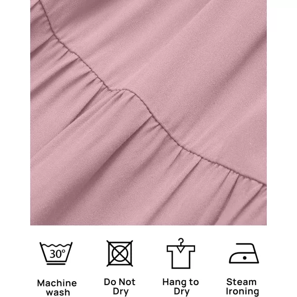 imageZESICA Womens 2024 Summer Casual Flutter Short Sleeve Crew Neck Smocked Elastic Waist Tiered Midi DressDark Pink