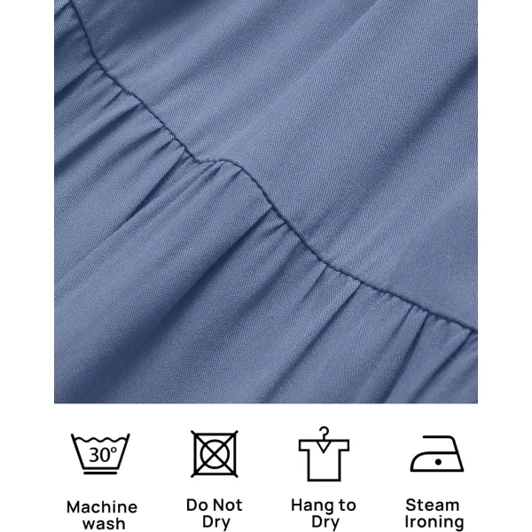 imageZESICA Womens 2024 Summer Casual Flutter Short Sleeve Crew Neck Smocked Elastic Waist Tiered Midi DressDusty Blue