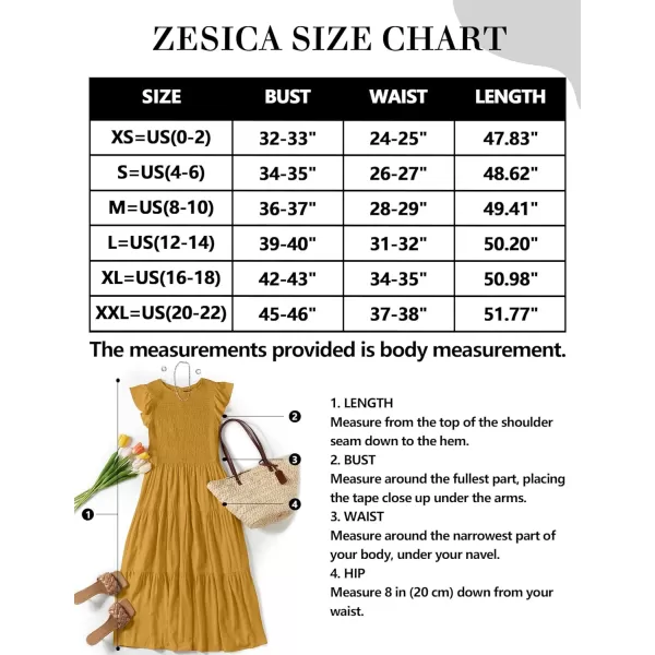 imageZESICA Womens 2024 Summer Casual Flutter Short Sleeve Crew Neck Smocked Elastic Waist Tiered Midi DressGinger