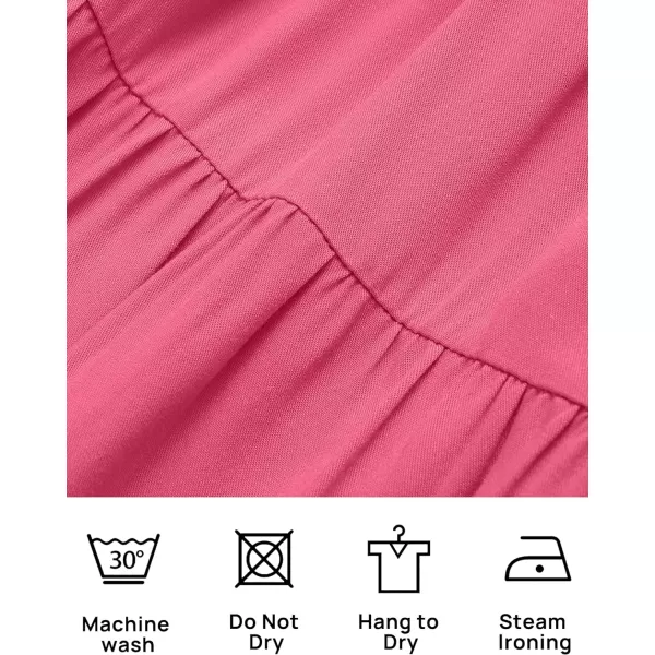 imageZESICA Womens 2024 Summer Casual Flutter Short Sleeve Crew Neck Smocked Elastic Waist Tiered Midi DressHot Pink