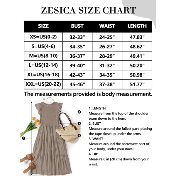 imageZESICA Womens 2024 Summer Casual Flutter Short Sleeve Crew Neck Smocked Elastic Waist Tiered Midi DressLight Khaki