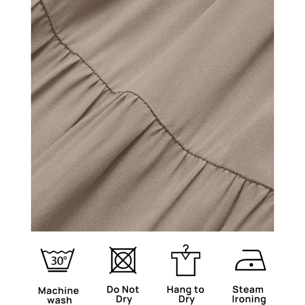 imageZESICA Womens 2024 Summer Casual Flutter Short Sleeve Crew Neck Smocked Elastic Waist Tiered Midi DressLight Khaki