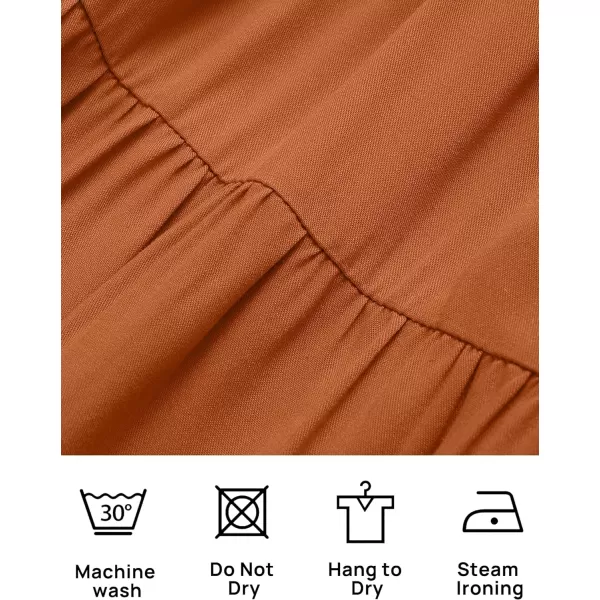 imageZESICA Womens 2024 Summer Casual Flutter Short Sleeve Crew Neck Smocked Elastic Waist Tiered Midi DressOrange