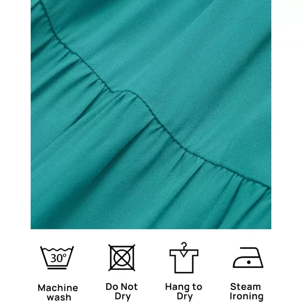 imageZESICA Womens 2024 Summer Casual Flutter Short Sleeve Crew Neck Smocked Elastic Waist Tiered Midi DressPeacock