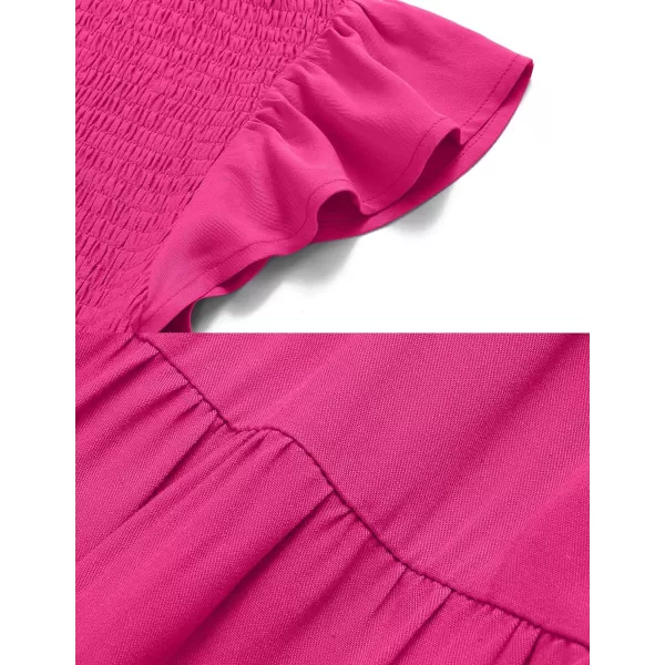 imageZESICA Womens 2024 Summer Casual Flutter Short Sleeve Crew Neck Smocked Elastic Waist Tiered Midi DressRose