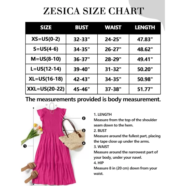 imageZESICA Womens 2024 Summer Casual Flutter Short Sleeve Crew Neck Smocked Elastic Waist Tiered Midi DressRose