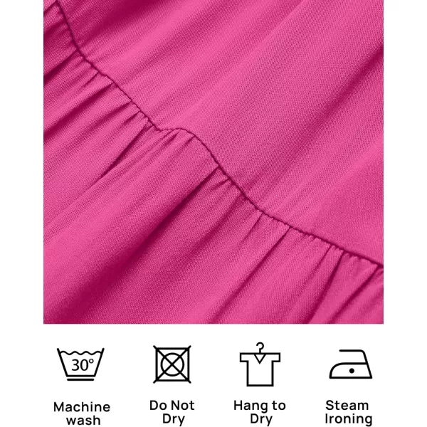 imageZESICA Womens 2024 Summer Casual Flutter Short Sleeve Crew Neck Smocked Elastic Waist Tiered Midi DressRose Pink