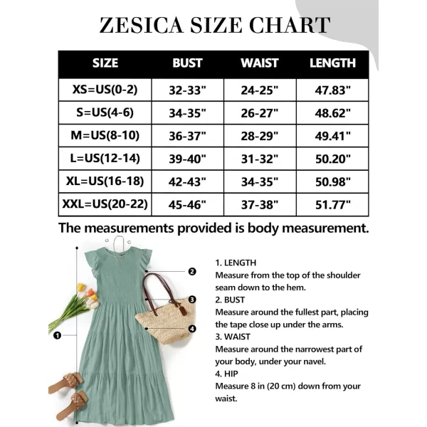 imageZESICA Womens 2024 Summer Casual Flutter Short Sleeve Crew Neck Smocked Elastic Waist Tiered Midi DressSage