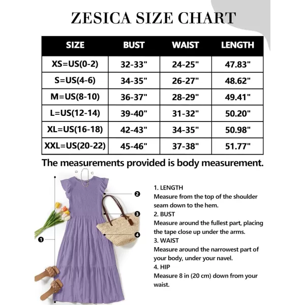 imageZESICA Womens 2024 Summer Casual Flutter Short Sleeve Crew Neck Smocked Elastic Waist Tiered Midi DressViolet