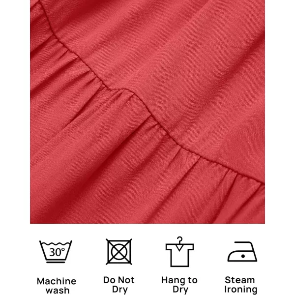 imageZESICA Womens 2024 Summer Casual Flutter Short Sleeve Crew Neck Smocked Elastic Waist Tiered Midi DressWatermelon Red