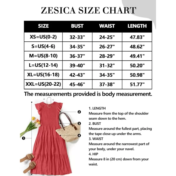 imageZESICA Womens 2024 Summer Casual Flutter Short Sleeve Crew Neck Smocked Elastic Waist Tiered Midi DressWatermelon Red