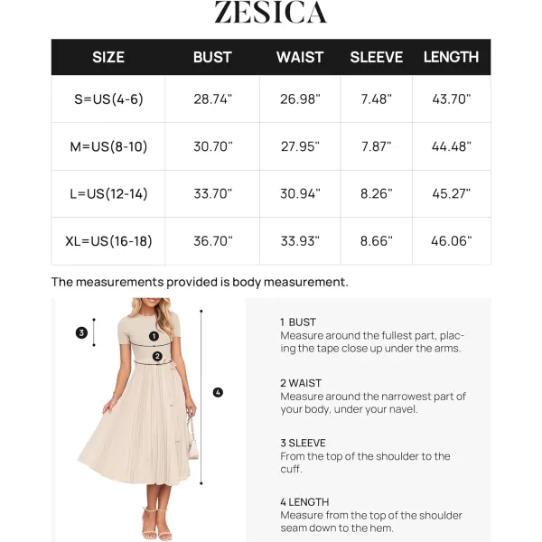 imageZESICA Womens 2024 Summer Casual Short Sleeve Crewneck Ribbed Knit Belted Chiffon Layered Pleated A Line Midi DressApricot