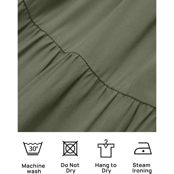 imageZESICA Womens 2024 Summer Casual Sleeveless Crew Neck Smocked High Waist Flowy Tiered A Line Midi DressArmygreen