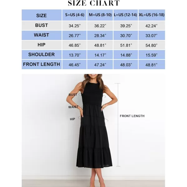 imageZESICA Womens 2024 Summer Casual Sleeveless Crew Neck Smocked High Waist Flowy Tiered A Line Midi DressBlack