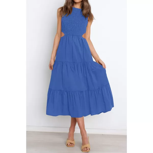imageZESICA Womens 2024 Summer Casual Sleeveless Crew Neck Smocked High Waist Flowy Tiered A Line Midi DressCutoutroyalblue