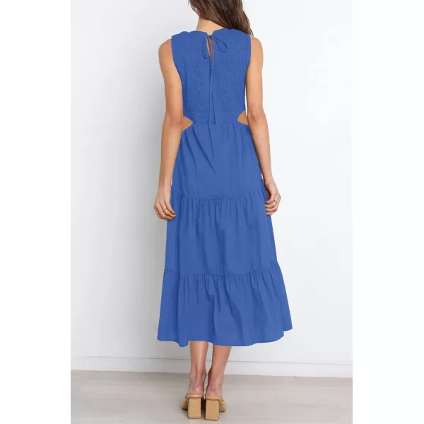 imageZESICA Womens 2024 Summer Casual Sleeveless Crew Neck Smocked High Waist Flowy Tiered A Line Midi DressCutoutroyalblue