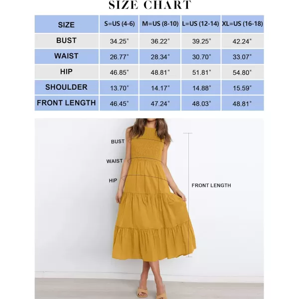 imageZESICA Womens 2024 Summer Casual Sleeveless Crew Neck Smocked High Waist Flowy Tiered A Line Midi DressGinger