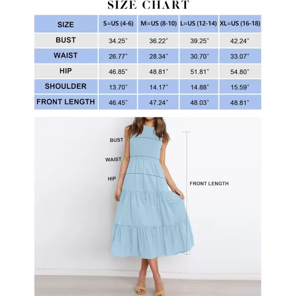 imageZESICA Womens 2024 Summer Casual Sleeveless Crew Neck Smocked High Waist Flowy Tiered A Line Midi DressLightblue