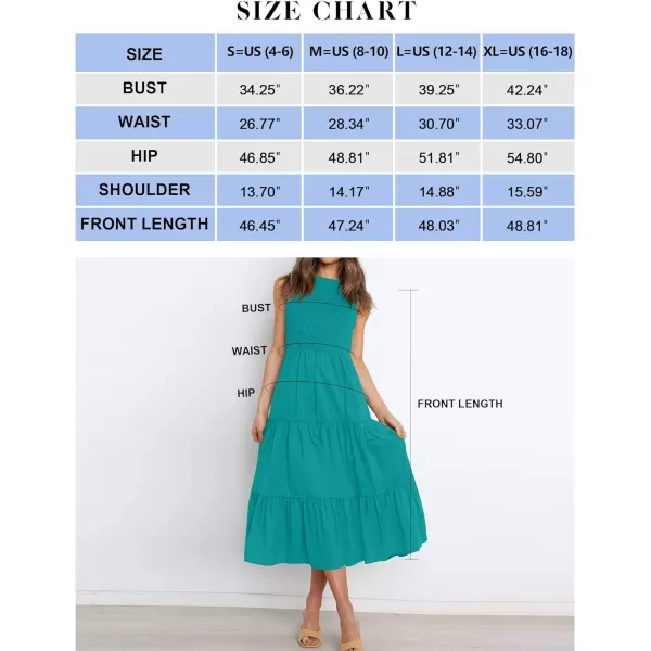 imageZESICA Womens 2024 Summer Casual Sleeveless Crew Neck Smocked High Waist Flowy Tiered A Line Midi DressPeacock