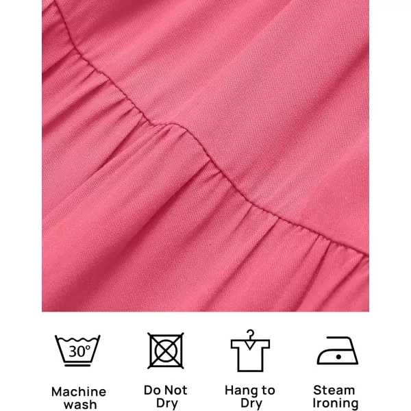 imageZESICA Womens 2024 Summer Casual Sleeveless Crew Neck Smocked High Waist Flowy Tiered A Line Midi DressRose