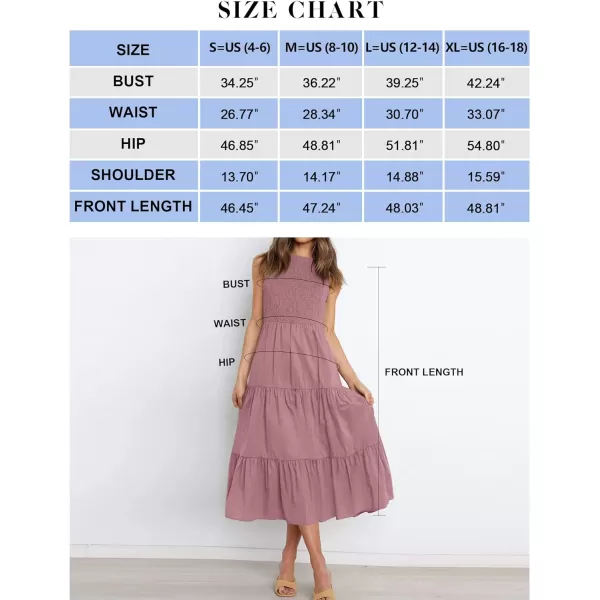 imageZESICA Womens 2024 Summer Casual Sleeveless Crew Neck Smocked High Waist Flowy Tiered A Line Midi DressRosypink