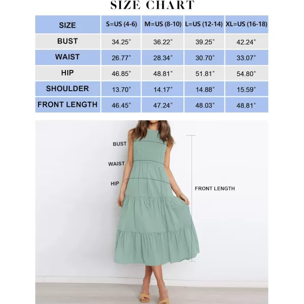 imageZESICA Womens 2024 Summer Casual Sleeveless Crew Neck Smocked High Waist Flowy Tiered A Line Midi DressSage