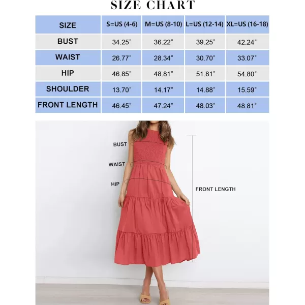 imageZESICA Womens 2024 Summer Casual Sleeveless Crew Neck Smocked High Waist Flowy Tiered A Line Midi DressWatermelon