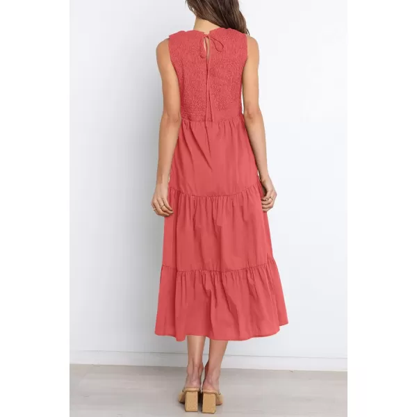 imageZESICA Womens 2024 Summer Casual Sleeveless Crew Neck Smocked High Waist Flowy Tiered A Line Midi DressWatermelon