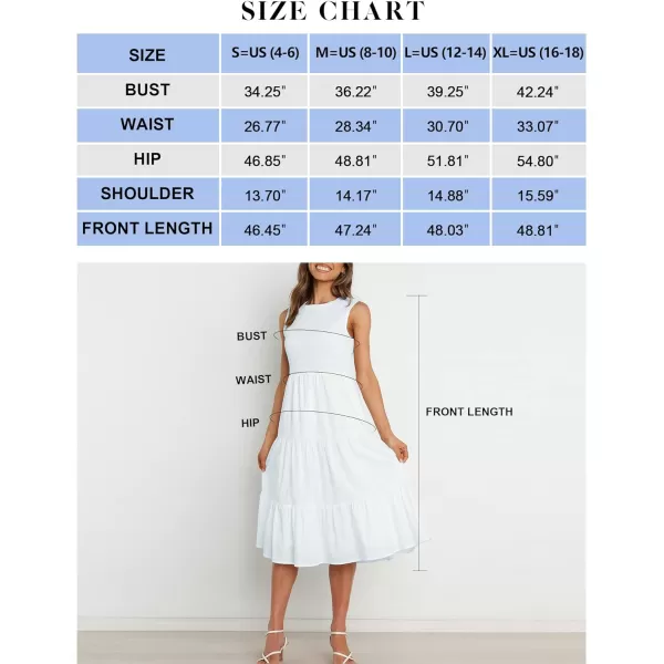 imageZESICA Womens 2024 Summer Casual Sleeveless Crew Neck Smocked High Waist Flowy Tiered A Line Midi DressWhite