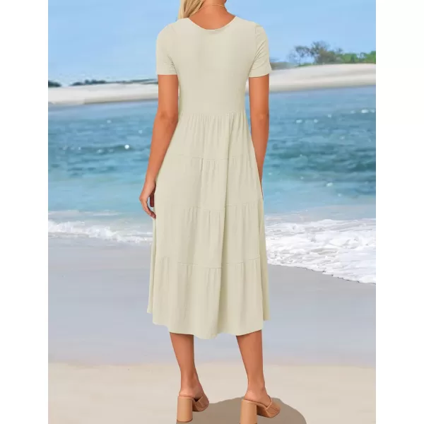 imageZESICA Womens 2024 Summer Casual T Shirt Dress Short Sleeve Scoop Neck Flowy Tiered Beach Midi Dresses with PocketsApricot