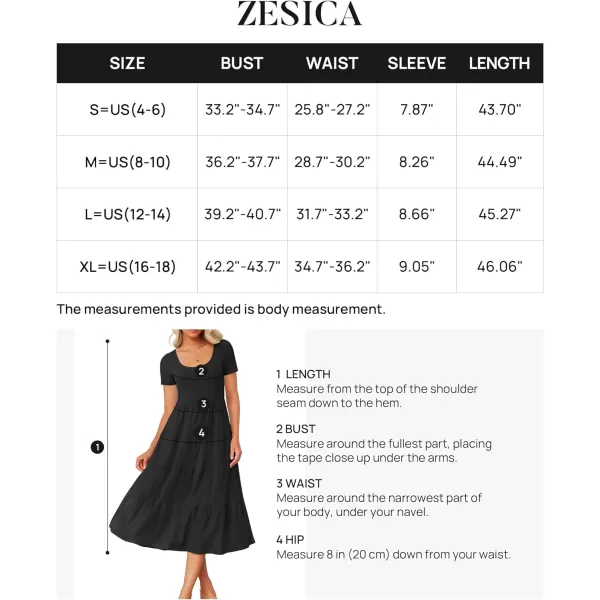 imageZESICA Womens 2024 Summer Casual T Shirt Dress Short Sleeve Scoop Neck Flowy Tiered Beach Midi Dresses with PocketsBlack