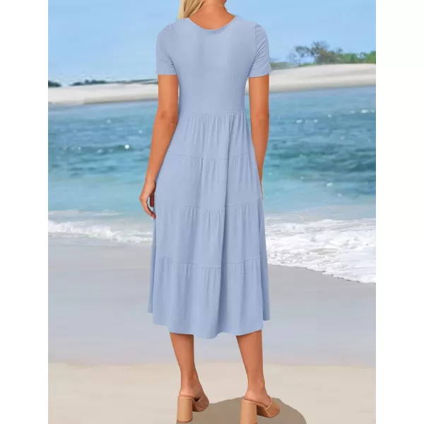 imageZESICA Womens 2024 Summer Casual T Shirt Dress Short Sleeve Scoop Neck Flowy Tiered Beach Midi Dresses with PocketsBlue