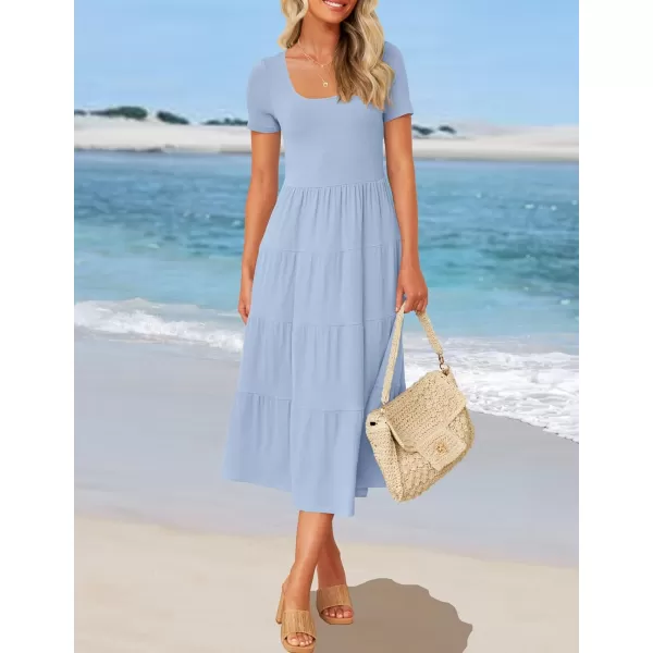 imageZESICA Womens 2024 Summer Casual T Shirt Dress Short Sleeve Scoop Neck Flowy Tiered Beach Midi Dresses with PocketsBlue