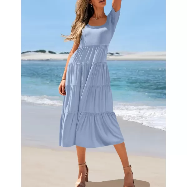 imageZESICA Womens 2024 Summer Casual T Shirt Dress Short Sleeve Scoop Neck Flowy Tiered Beach Midi Dresses with PocketsBlue