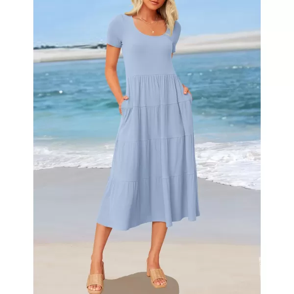 imageZESICA Womens 2024 Summer Casual T Shirt Dress Short Sleeve Scoop Neck Flowy Tiered Beach Midi Dresses with PocketsBlue