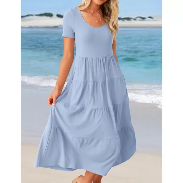 imageZESICA Womens 2024 Summer Casual T Shirt Dress Short Sleeve Scoop Neck Flowy Tiered Beach Midi Dresses with PocketsBlue