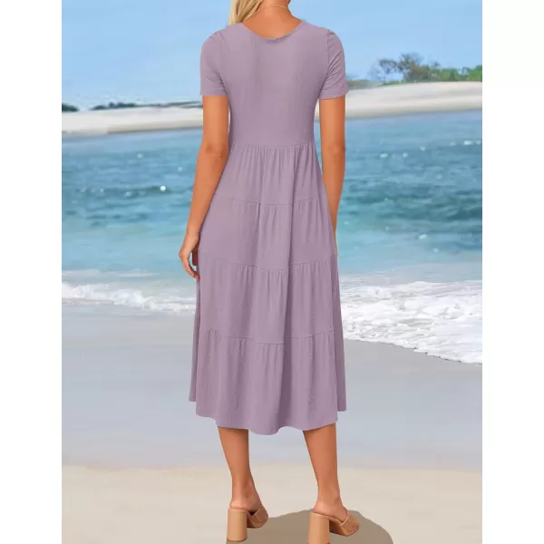 imageZESICA Womens 2024 Summer Casual T Shirt Dress Short Sleeve Scoop Neck Flowy Tiered Beach Midi Dresses with PocketsLightpurple