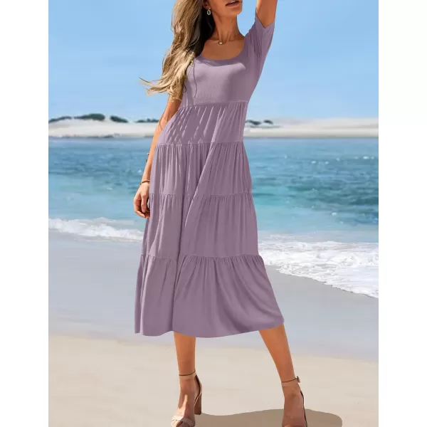 imageZESICA Womens 2024 Summer Casual T Shirt Dress Short Sleeve Scoop Neck Flowy Tiered Beach Midi Dresses with PocketsLightpurple