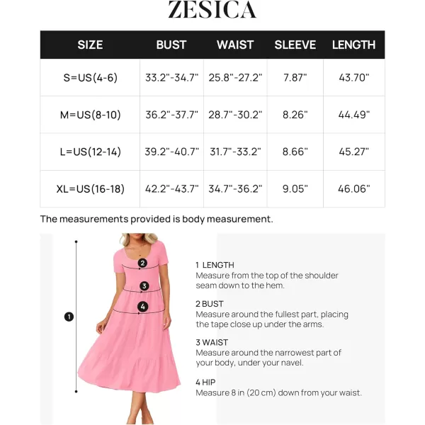 imageZESICA Womens 2024 Summer Casual T Shirt Dress Short Sleeve Scoop Neck Flowy Tiered Beach Midi Dresses with PocketsPink