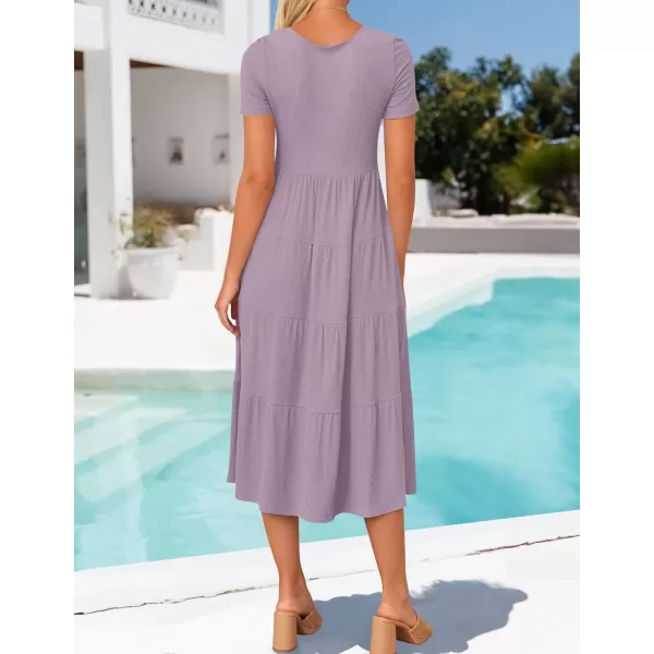 imageZESICA Womens 2024 Summer Casual T Shirt Dress Short Sleeve Scoop Neck Flowy Tiered Beach Midi Dresses with PocketsPurple