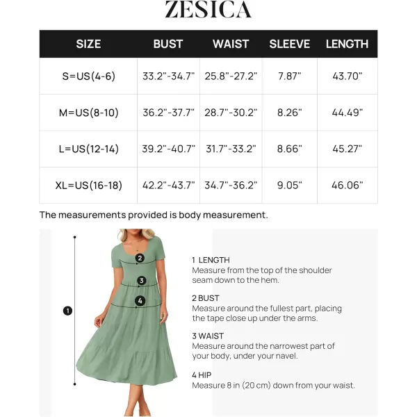 imageZESICA Womens 2024 Summer Casual T Shirt Dress Short Sleeve Scoop Neck Flowy Tiered Beach Midi Dresses with PocketsSagegreen