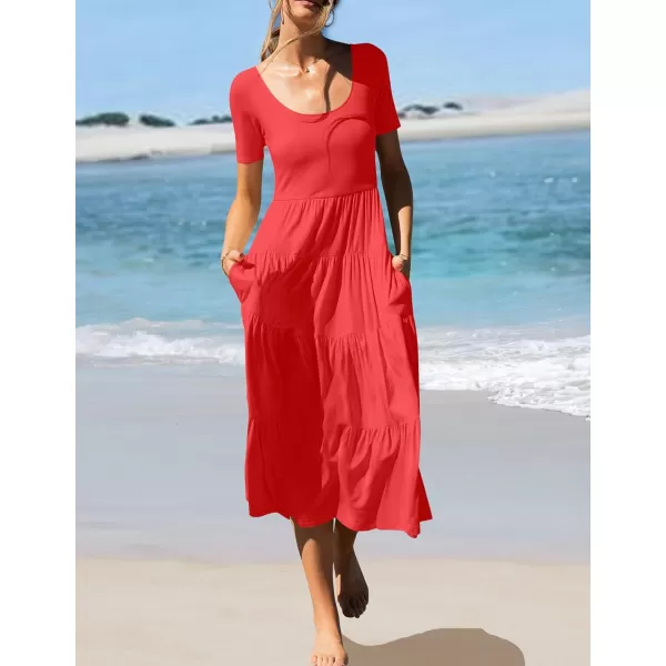 imageZESICA Womens 2024 Summer Casual T Shirt Dress Short Sleeve Scoop Neck Flowy Tiered Beach Midi Dresses with PocketsWatermelon