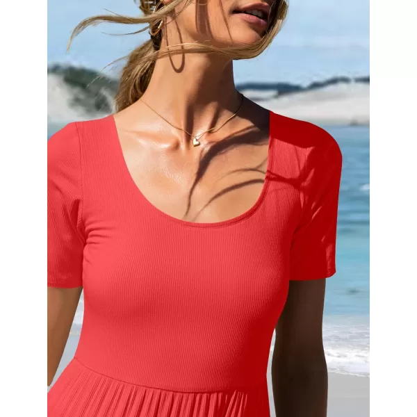 imageZESICA Womens 2024 Summer Casual T Shirt Dress Short Sleeve Scoop Neck Flowy Tiered Beach Midi Dresses with PocketsWatermelon