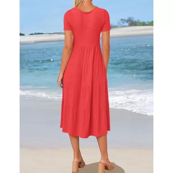 imageZESICA Womens 2024 Summer Casual T Shirt Dress Short Sleeve Scoop Neck Flowy Tiered Beach Midi Dresses with PocketsWatermelon
