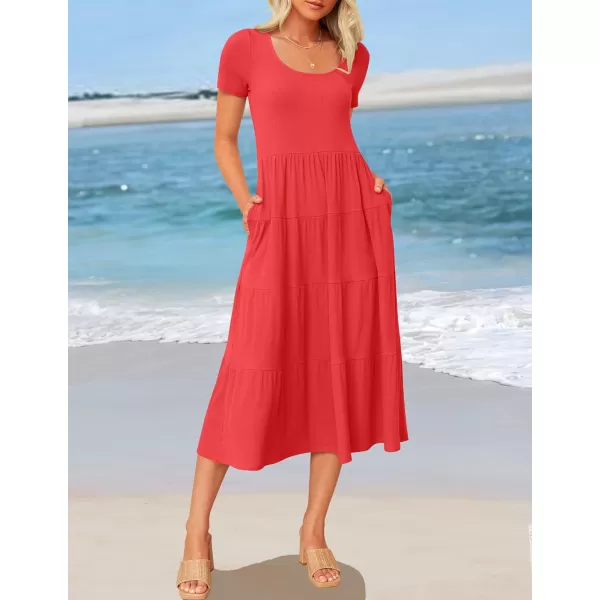 imageZESICA Womens 2024 Summer Casual T Shirt Dress Short Sleeve Scoop Neck Flowy Tiered Beach Midi Dresses with PocketsWatermelon