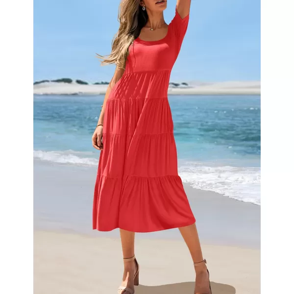imageZESICA Womens 2024 Summer Casual T Shirt Dress Short Sleeve Scoop Neck Flowy Tiered Beach Midi Dresses with PocketsWatermelon