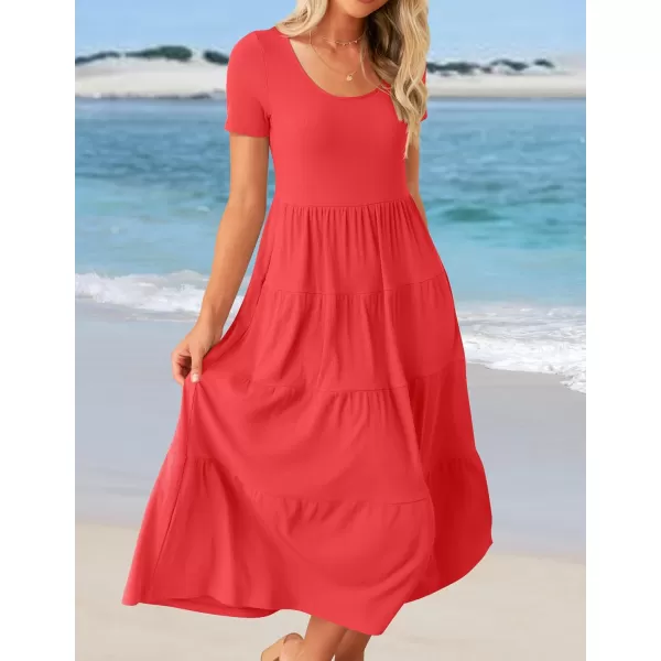 imageZESICA Womens 2024 Summer Casual T Shirt Dress Short Sleeve Scoop Neck Flowy Tiered Beach Midi Dresses with PocketsWatermelon